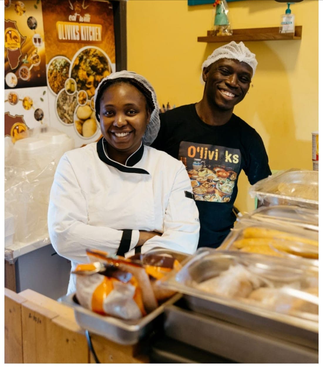 Cynthia and Aese, founders of Oliviks Kitchen, at the counter