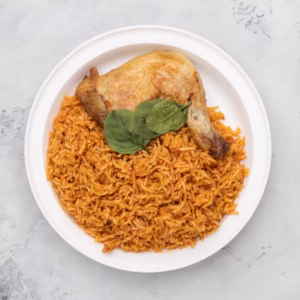 Jellof rice with protein of choice (chicken, turkey, fish, beef)